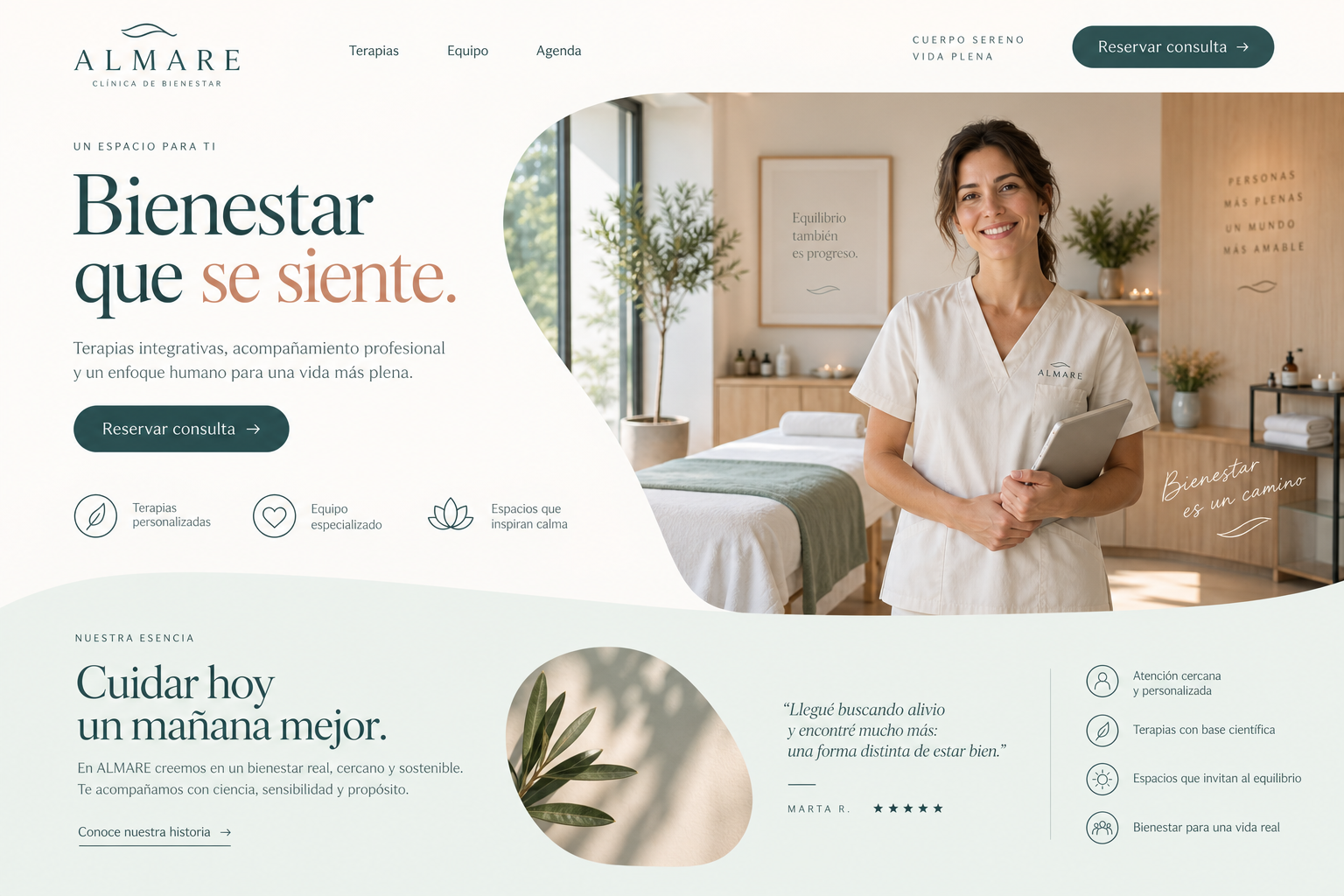 ALMARE: diseño conceptual de clínica / bienestar, marca ficticia